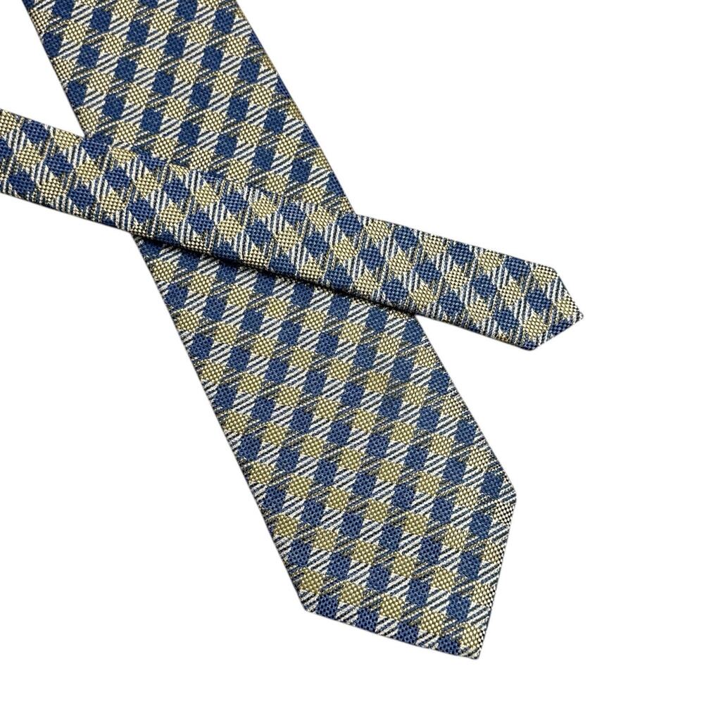 Crescent Bay Tie Mens Necktie Plaid Blue Gold 55x3 7/8
